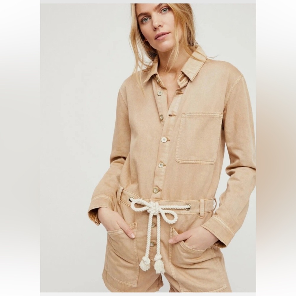 Free People Out In The Thunder Tan Denim Romper